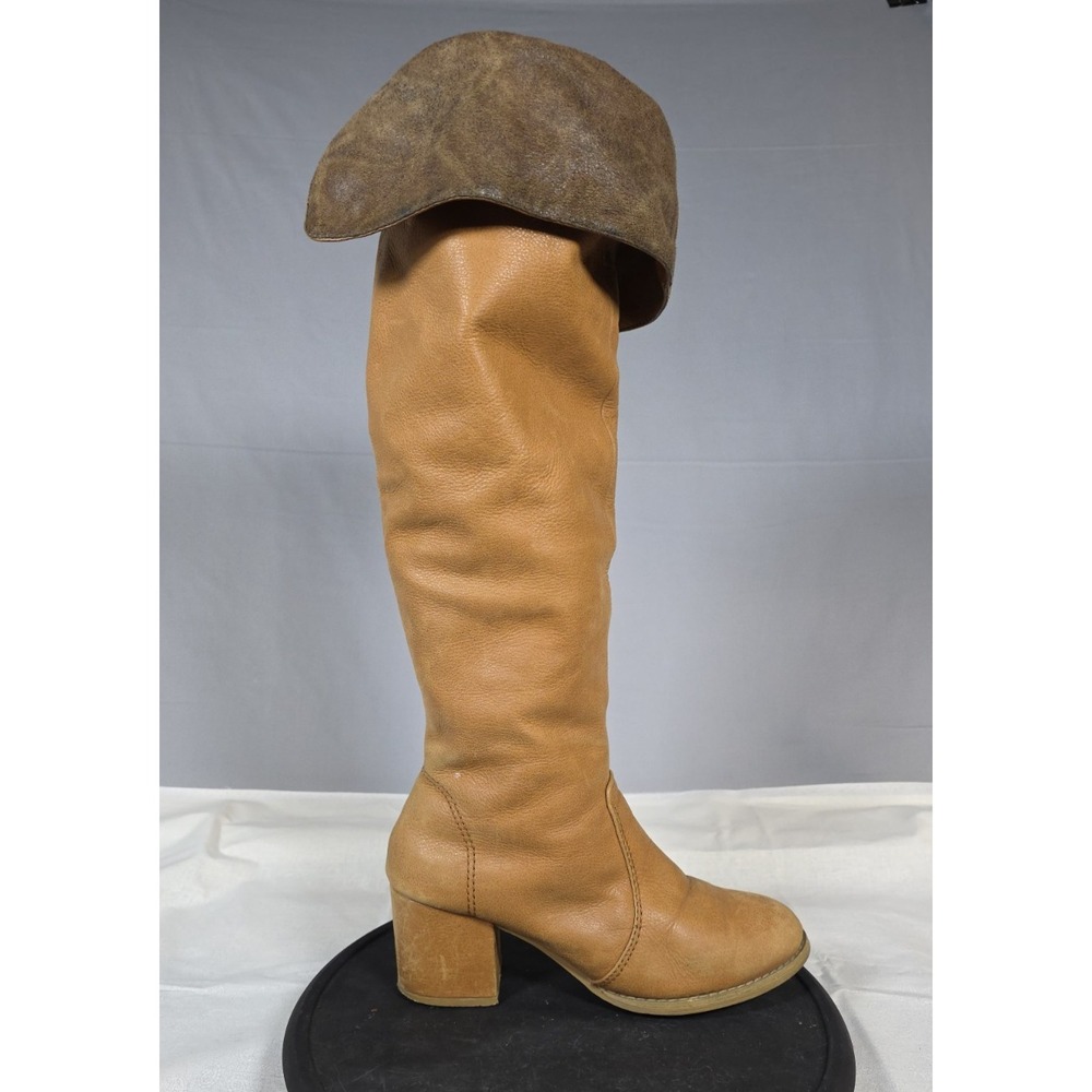 Fugu Malibu Boots 9 Tan Leather Tall Riding Boot Knee High Distressed Western US